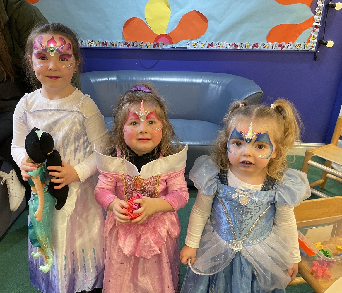 Disney princesses for thee day, from left, Millie, two, Eleanor, two, and Poppy, five