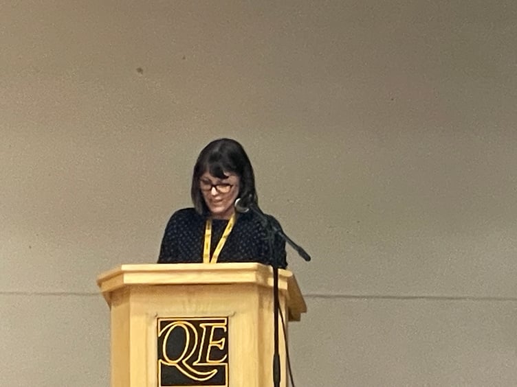 The Head Teacher speaking at the D of E Awards Evening. AQ 5374