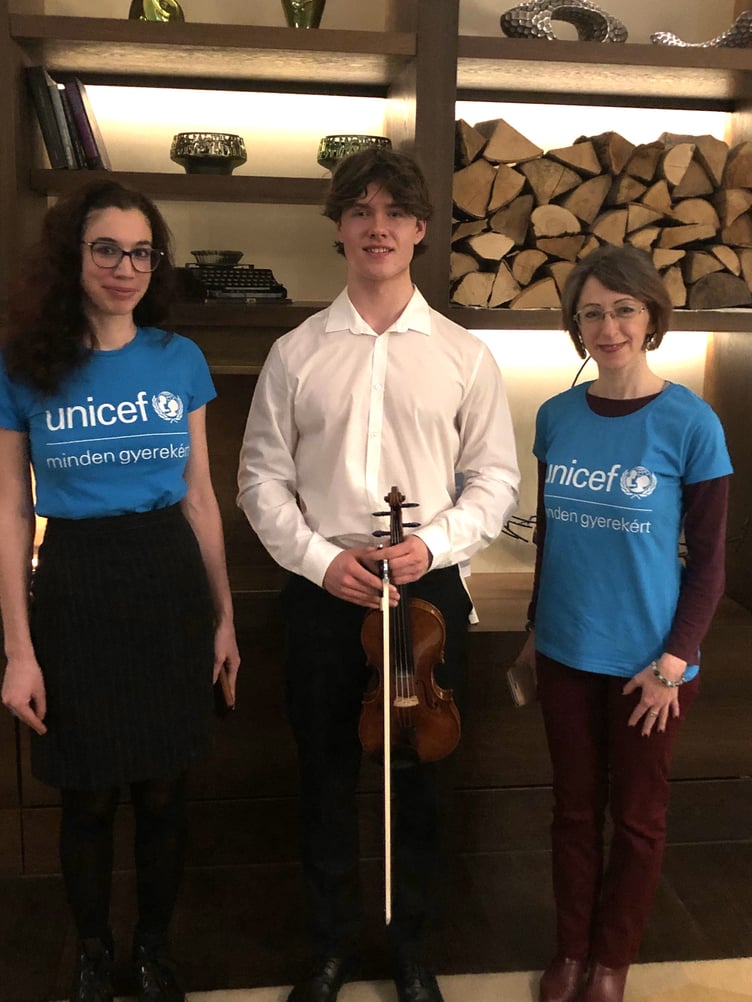 Hungarian UNICEF representatives meet Anthony Knight in the Lobby Lounge of the Kempinski Hotel Corvinus, Budapest.