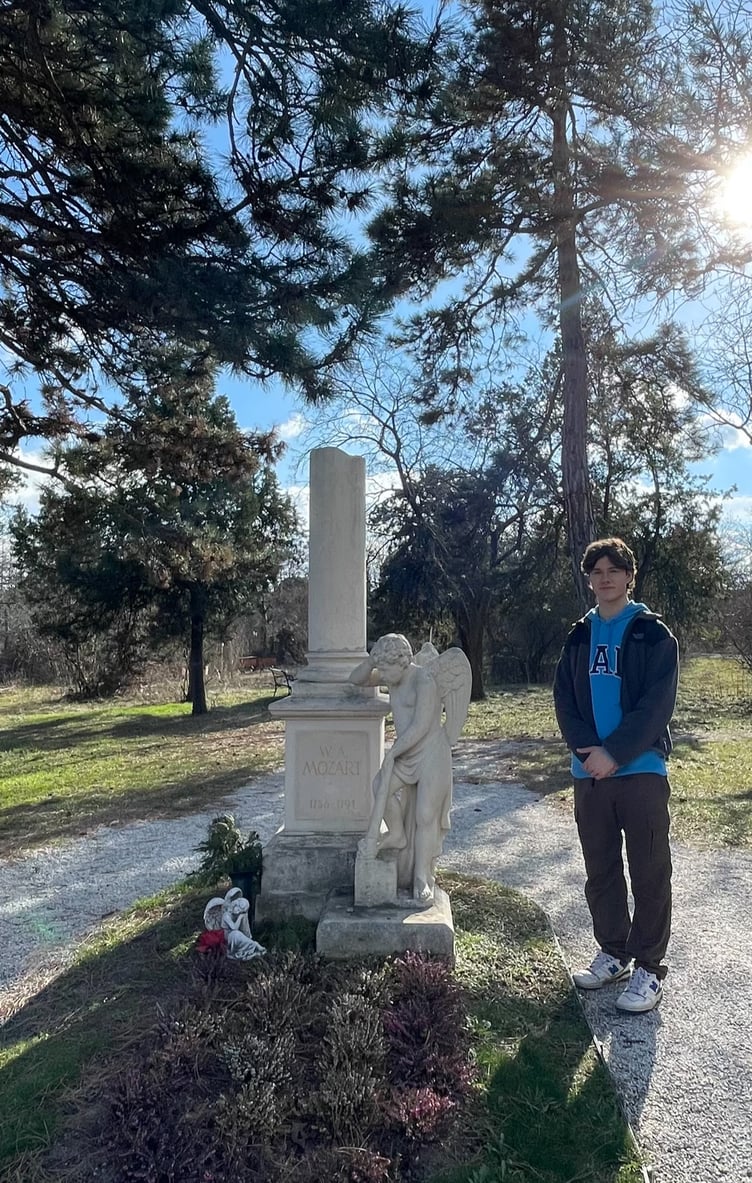 A visit to the Mozart Memorial, in St Marx Cemetery, Vienna, was on the itinerary for Anthony Knight during his half-term tour.