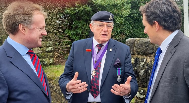 Jim Edwards, past president of Hindhead Royal British Legion, chats to Greg Stafford and Johnny Mercer