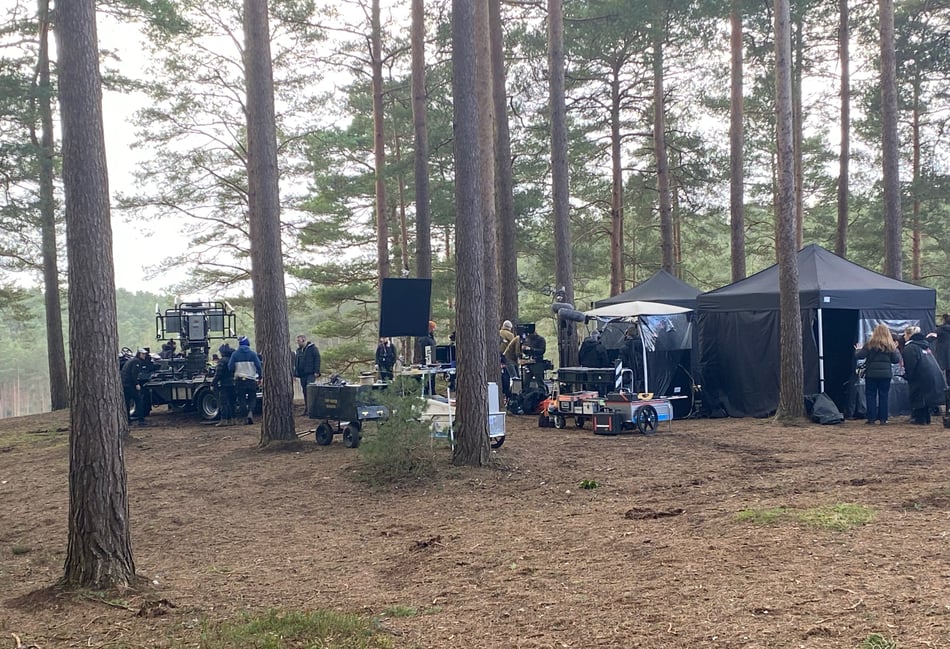 <p>Filming has returned at Bourne Woods near Farnham for the first time since the writers strike</p>