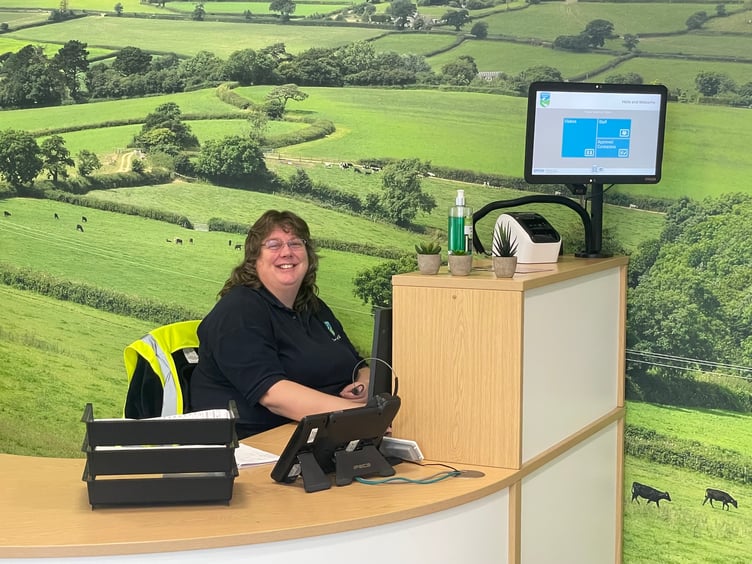 The welcoming receptionist at Crediton Dairy’s new head office. AQ 5479