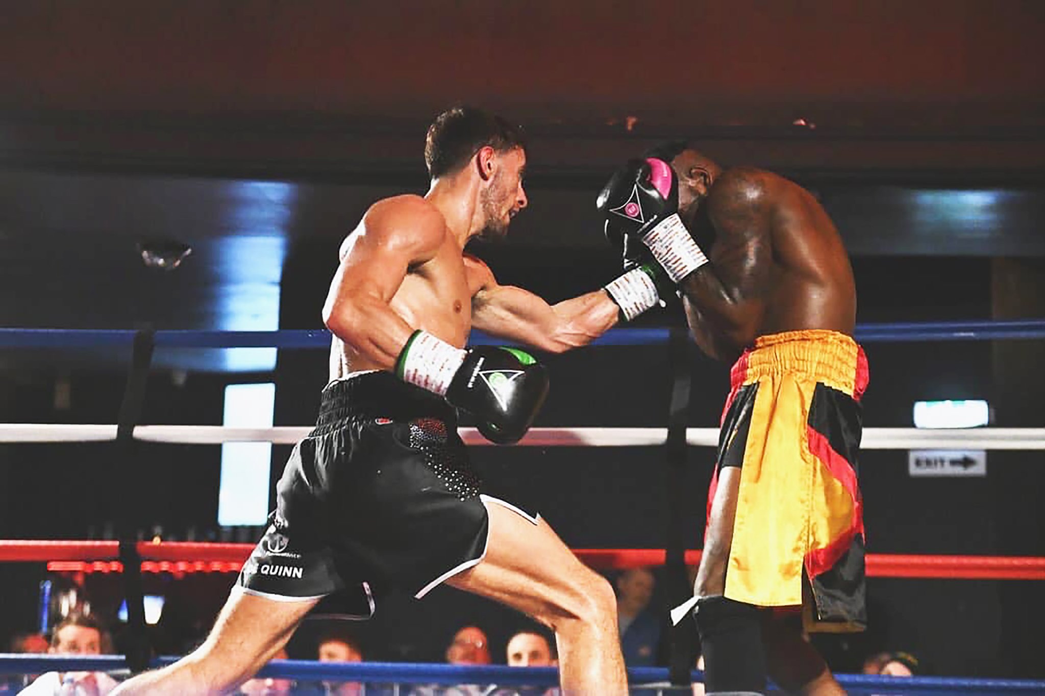 Mathew Rennie (left) lands a punch on opponent John Henry Mosquera during last weekend’s welterweight fight at Grand Central Hall in Liverpool