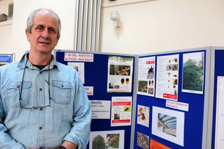 Simon O’Sullivan, chairman Devon Beekeepers’ Association with lots of information about the Asian Hornet. SR 9514
