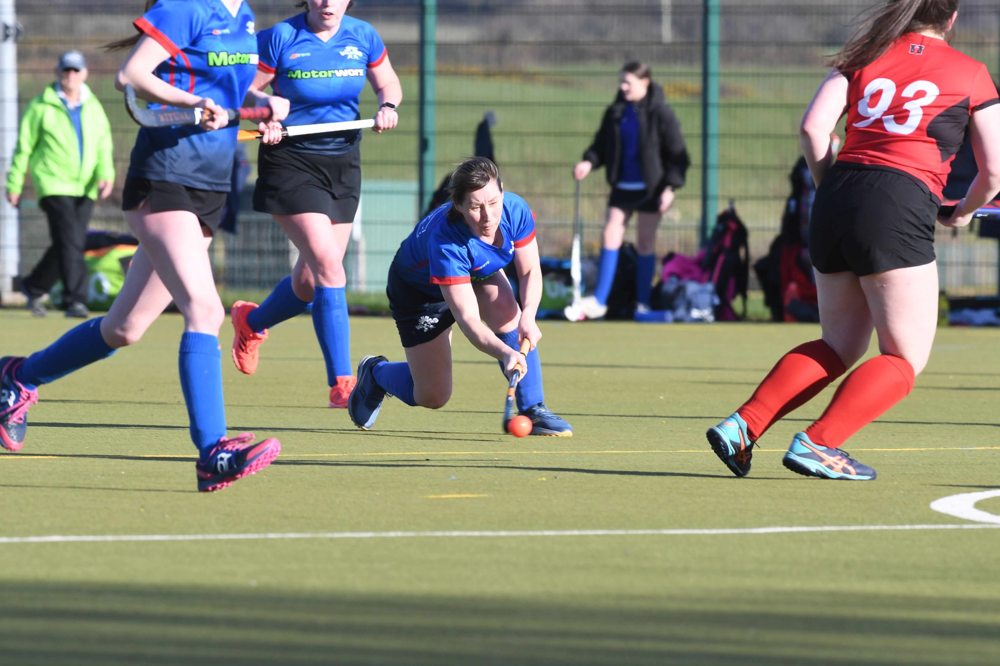 Valkyrs B’s Ali Carroon looks to play the ball downfield during the Women’s Division One clash with Castletown C last Saturday (DK240224 (037))