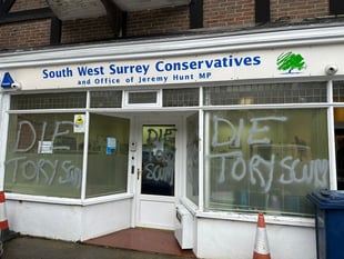 'Die Tory Scum' painted on Jeremy Hunt's Surrey office
