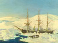 <p>HMS Alert on an Arctic expedition, a signed oil on canvas by Harold Wyllie, is expected to fetch £800 to £1,200 at Ewbank's next week</p>
