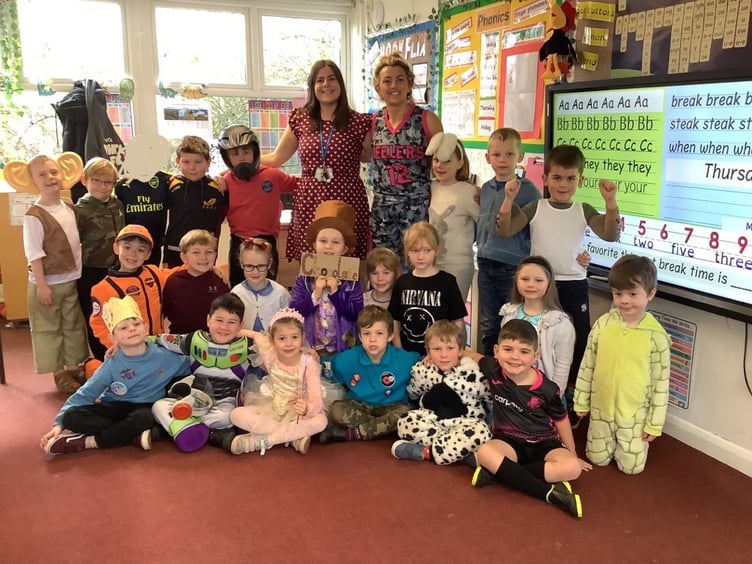 Children at Cheriton Bishop Primary School dressed up as a word for World Book Day.