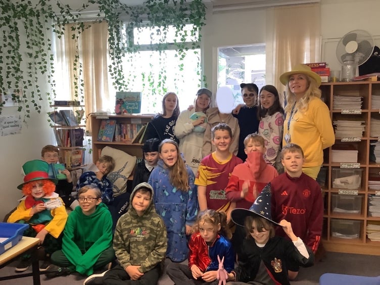 Children at Cheriton Bishop Primary School dressed up as a word for World Book Day.