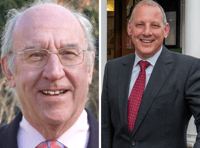 <p>Councillor and former owner of Coffee Diem in Lion & Lamb Yard, George Murray (right), is to take over as Farnham Residents leader from long-serving councillor John Ward (left) (Credit: Farnham Residents)</p>