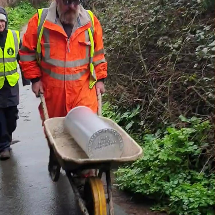 The capsule was transported to the site via a wheelbarrow due to harsh weather conditions