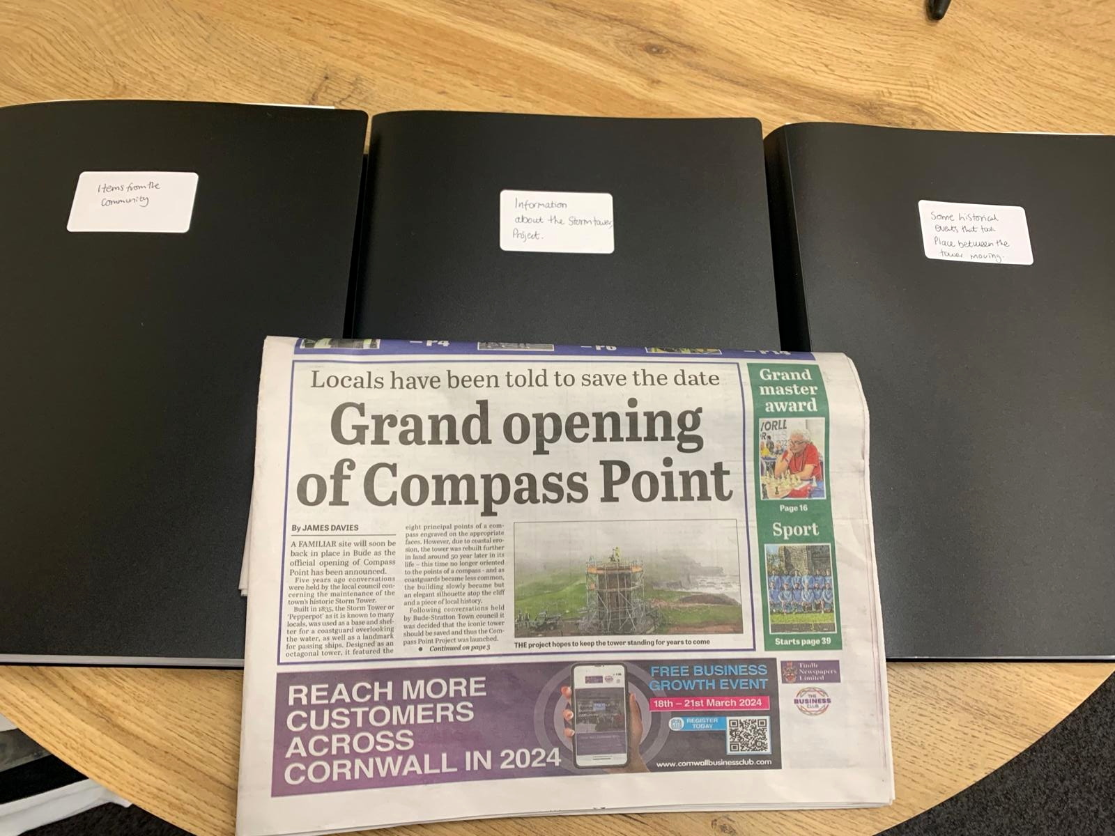 Included in the capsule was a copy of the Bude and Statton Post detailing the Storm Tower’s journey, information about the local area, and drawings of the tower done by local schoolchildren