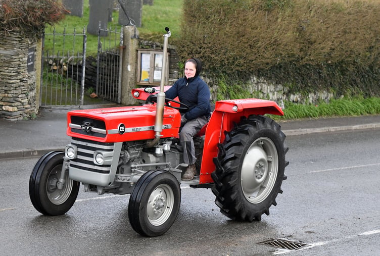 Ellie O’Connell going through Delabole on her Massey Ferguson 135 (Picture: Adrian Jasper)