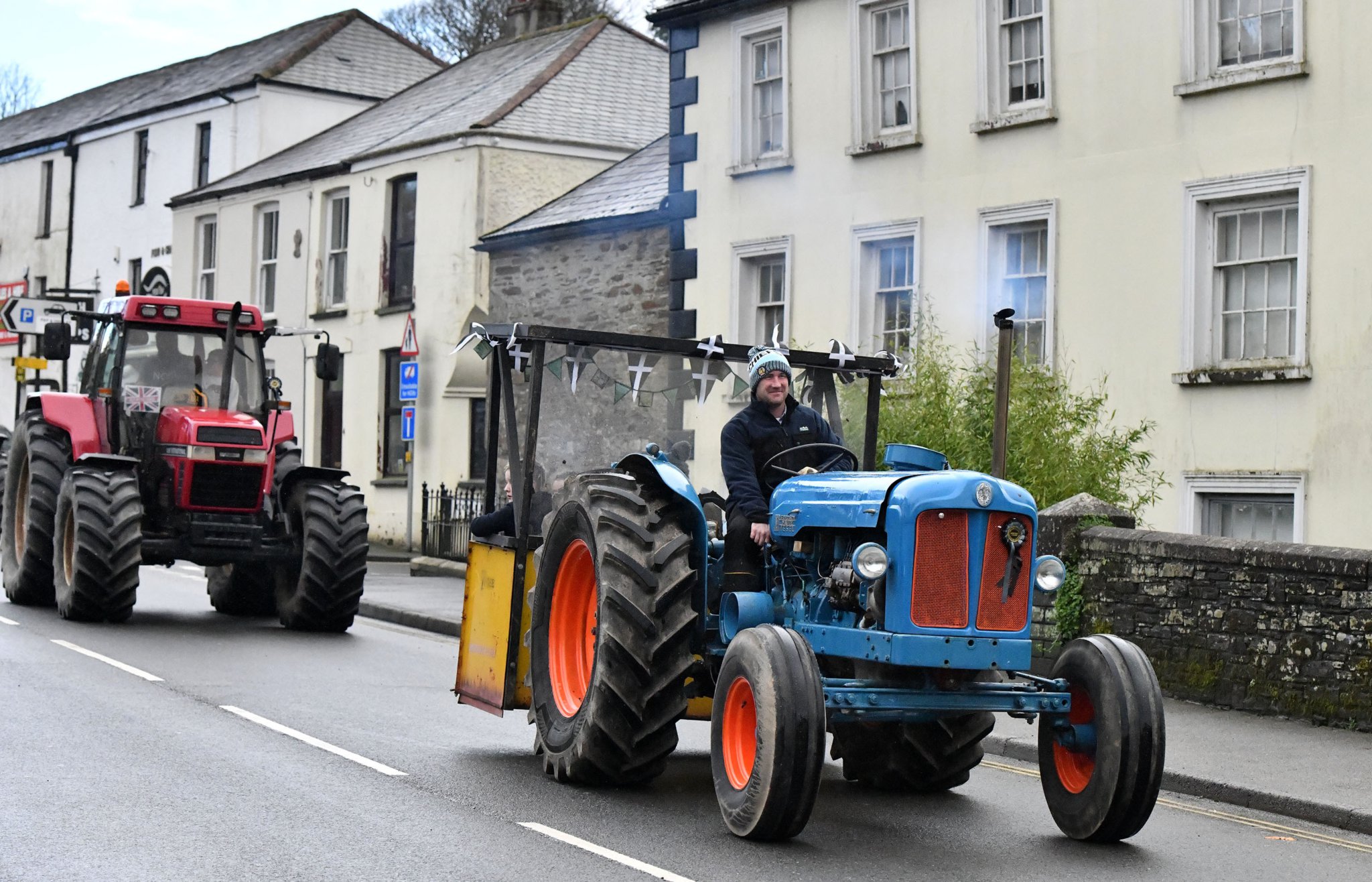 Ed Coles heads through Camelford on his Fordson Six Cylinder Major Tractor