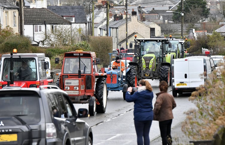 Plenty of tractors heading through Delabole on a Sunday morning heading for St Teath