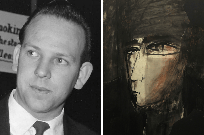 Bernard Clark (left) was gifted Stuart Sutcliffe's portrait of John Lennon (right) after after he had stopped the star from tearing it up