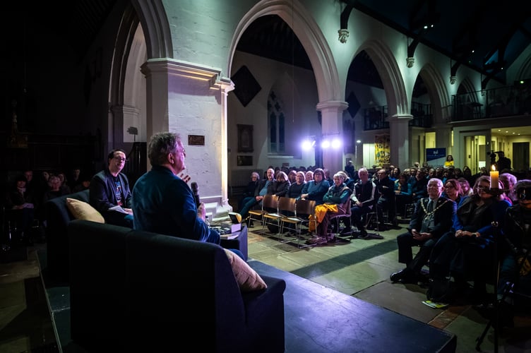 St Andrew's Church welcomed a packed house for a talk by Downton Abbey and Paddington star Hugh Bonneville (Photo: Natalia Sharomova)