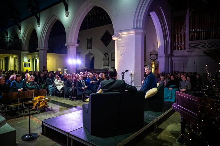 St Andrew's Church welcomed a packed house for a talk by Downton Abbey and Paddington star Hugh Bonneville (Photo: Natalia Sharomova)