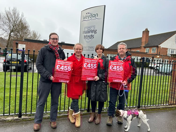 Labour activists protesting cuts to Weydon School: (Left to right) Alex Just, Katie Critchlow, Michelle Bichwood and Andy Forbes