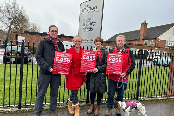 Labour activists protesting cuts to Weydon School: (Left to right) Alex Just, Katie Critchlow, Michelle Bichwood and Andy Forbes