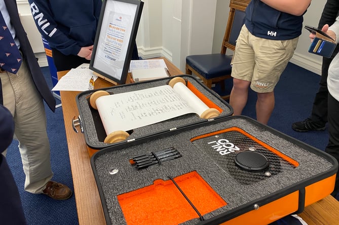 Close up of the RNLI buoyant briefcase