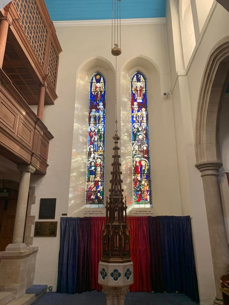One of the stained glass windows in need of repair at St Thomas Church.