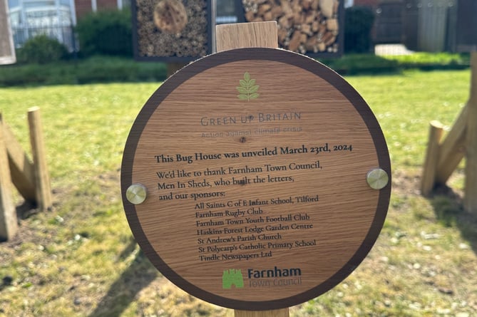 The hotel was constructed by Farnham Town Council and Men in Sheds, based at space2grow community garden, and sponsored by a variety of community organisations