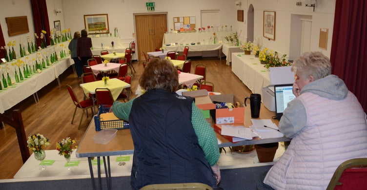 Awaiting the opening of Bicknoller Spring Flower Show.
