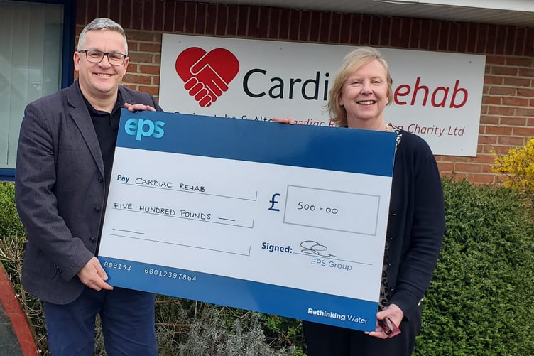 EPS Water Ltd UK general manager Shaun Stevens with Cardiac Rehab chief executive officer Sarah Quarterman