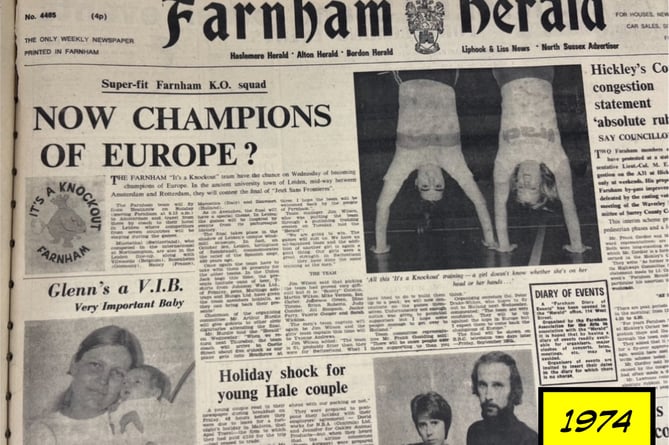 The Farnham Herald front page of September 13, 1974, celebrating the success of Farnham's ‘It’s a Knockout’ team
