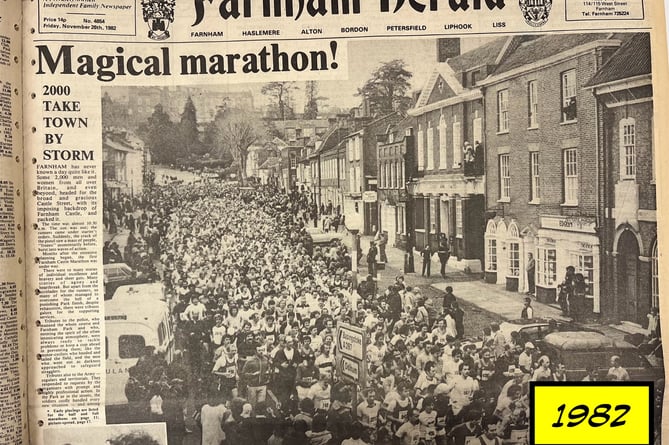 More than 2,000 people took part in the first-ever Farnham Castle Marathon in November 1982, as featured in the November 26, 1982, edition of the Farnham Herald