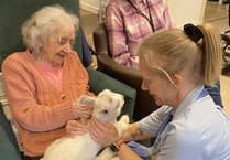 Surprise visit by a spring lamb brings joy to care home residents