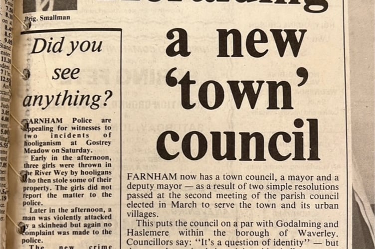 May, 1984, ushered in a new era for Farnham as Farnham Town Council was born out of the ashes of the Farnham Urban District Council, disbanded a decade earlier