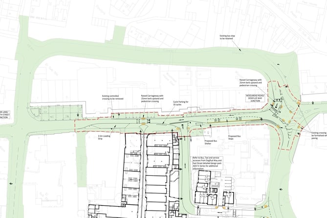 Surrey County Council's amended plans for East Street between the Woolmead and Brightwells development sites