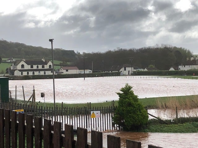 The 'front field' of Home Farm caravan site, Blue Anchor, was inundated.
