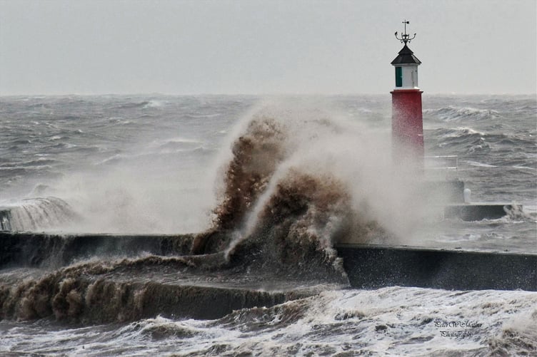 Watchet Harbour takes a battering from this week's storm.