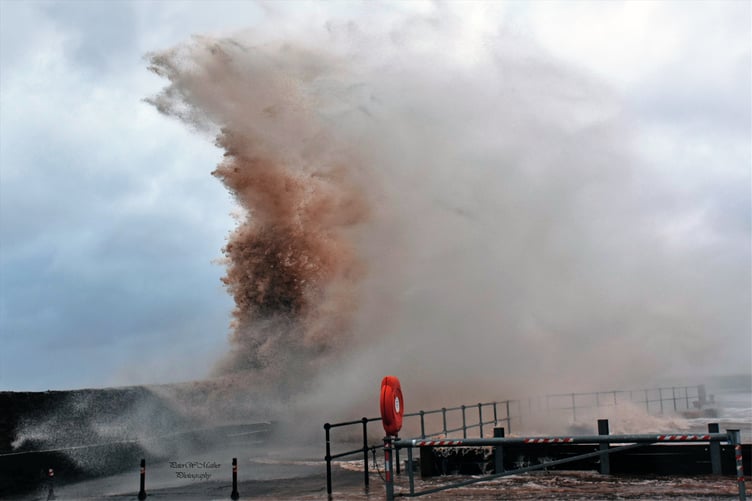 The strength of this week's storm is illustrated by the force of the waves hitting Watchet Harbour.