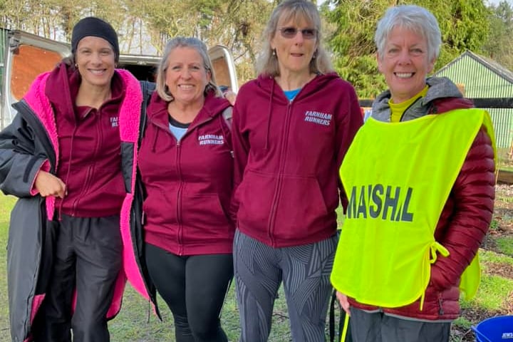 Bourne Woods cross-country helpers Candy Waller, Carolyn Wickham, Julia Tagg and Shirley Perrett