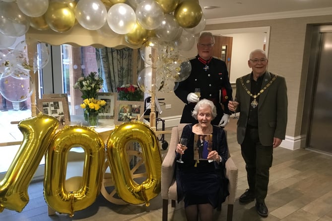 Patricia Hase, now 101, celebrated her 100th birthday with the mayor of Farnham and deputy lieutenant of Surrey