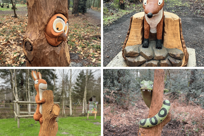 Four new Gruffalo-themed sculptures have been unveiled at Alice Holt Forest – featuring characters Owl, Fox, Squirrel and Snake