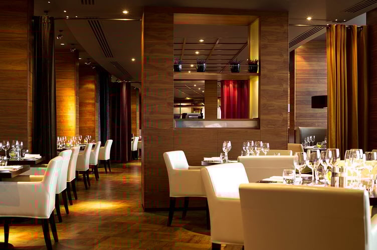 The Brasserie at The Aviator Hotel overlooking Farnborough Airport