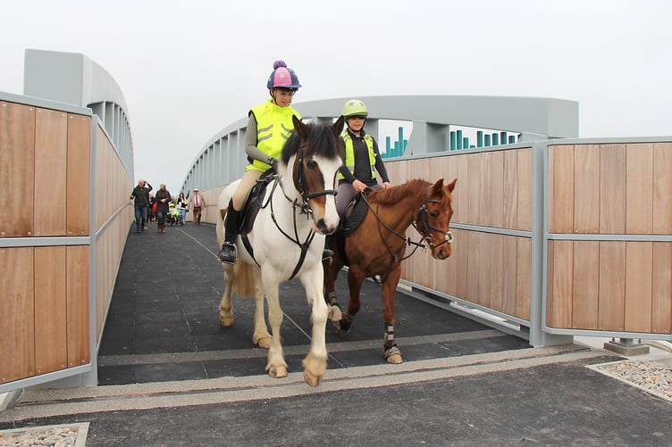 Horse riders at the opening of the Blue Bridge at Chiverton Cross