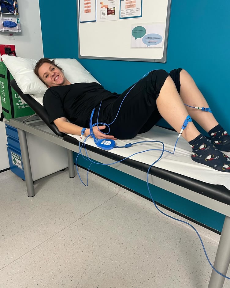 Sam getting checked over before her ice swim