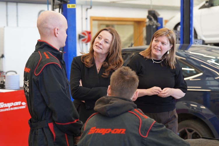 Education secretary Gillian Keegan and Truro MP Cherilyn Mackrory meet Truro College students