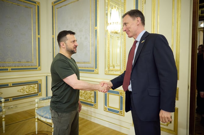 Chancellor Jeremy Hunt on a visit to Kyiv meets Ukrainian President Volodymyr Zelenskyy.