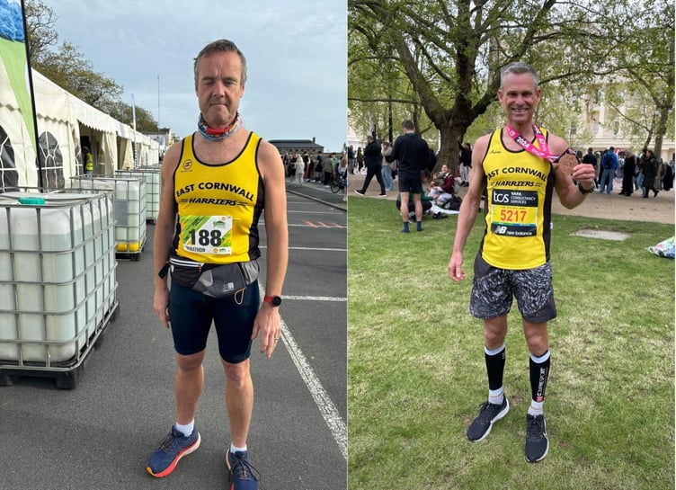 Craig Vaughnley (left) at the Guernsey Marathon and Oliver Jones (right) who finished the London Marathon in a superb time of 2:48:35, which was the 54th in the M50-54 category.