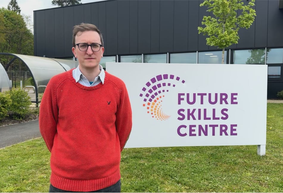 <p>Labour parliamentary candidate for the new Farnham and Bordon constituency, Alex Just, outside Bordon's Future Skills Centre</p>