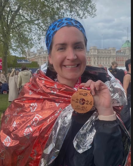 Claire Peilow after finishing the 2024 London Marathon (Claire Peilow)