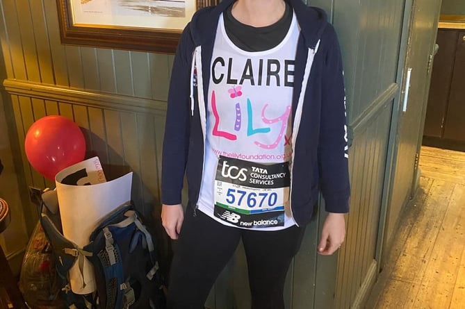 Claire getting ready to participate in the 2024 London Marathon (Claire Peilow)
